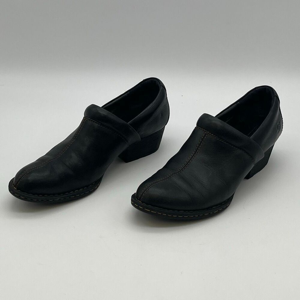 BORN Women’s Leather Clogs‎ 9.5 Black Comfort Slip On Low Heel Shoes Cushioned